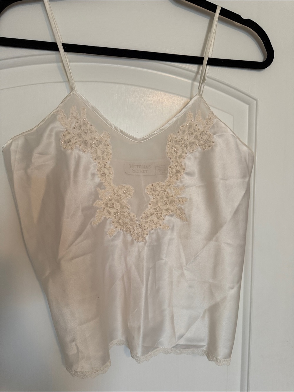 Victoria's Secret Ivory Satin Lace-Embellished Slip Cami